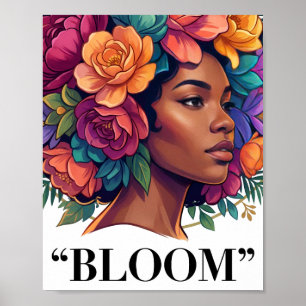 Poster Mulher Negra Inspiradora Floral Afro em Flor
