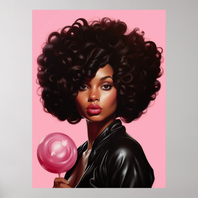 Poster Mulher Negra Modelo Alta Costura Bonita Rosa (Frente)