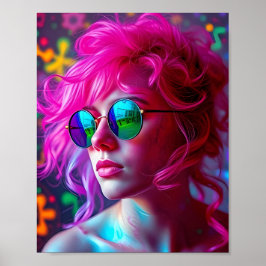 Poster Mulher Neon Pink com Óculos Reflettivos - M