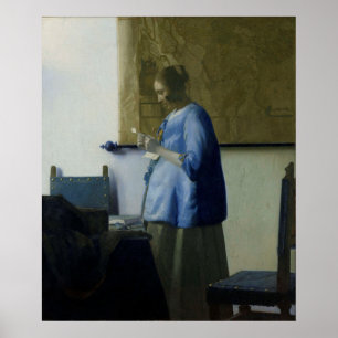 Poster Mulher no azul que lê uma letra por Vermeer -