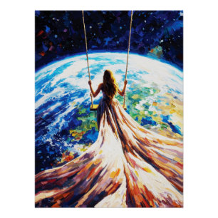 Pôster Mulher no Balanço Sobre a Terra Pintura a Óleo Imp
