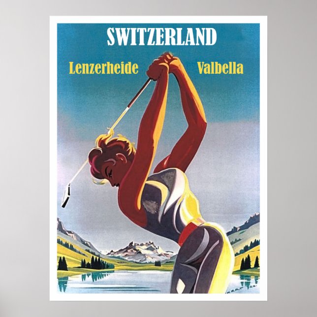 Poster Mulher no golfe na Suiça, Lenzerheide, Valbella (Frente)