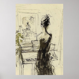 Poster Mulher no Piano Sketch -