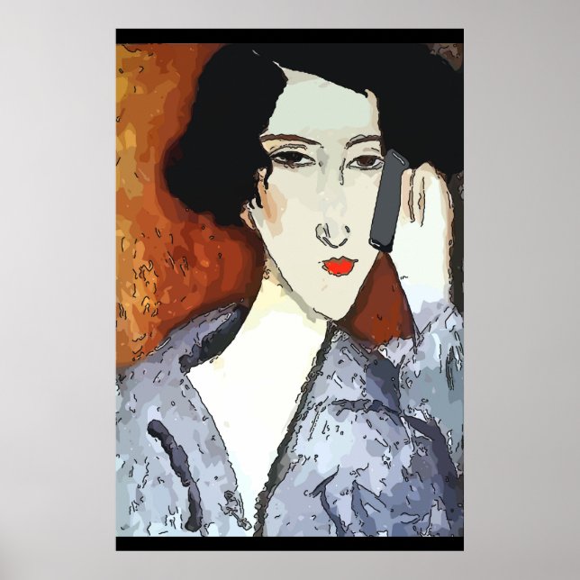 Poster Mulher no telefone celular Abstrato 4 (Frente)
