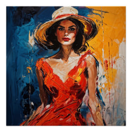 Pôster Mulher no vestido de coquetel vermelho