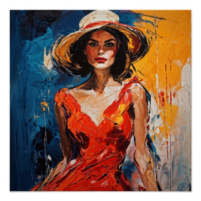 Pôster Mulher no vestido de coquetel vermelho (Frente)