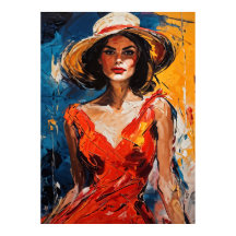 Mulher no vestido de coquetel vermelho