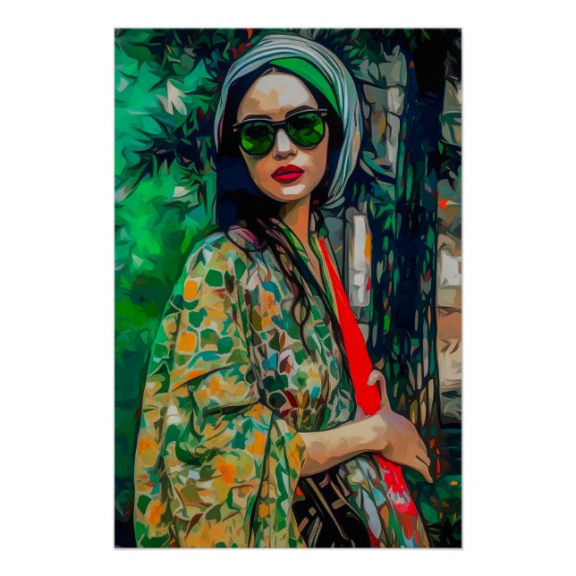 Pôster Mulher nos óculos de sol verde (Frente)