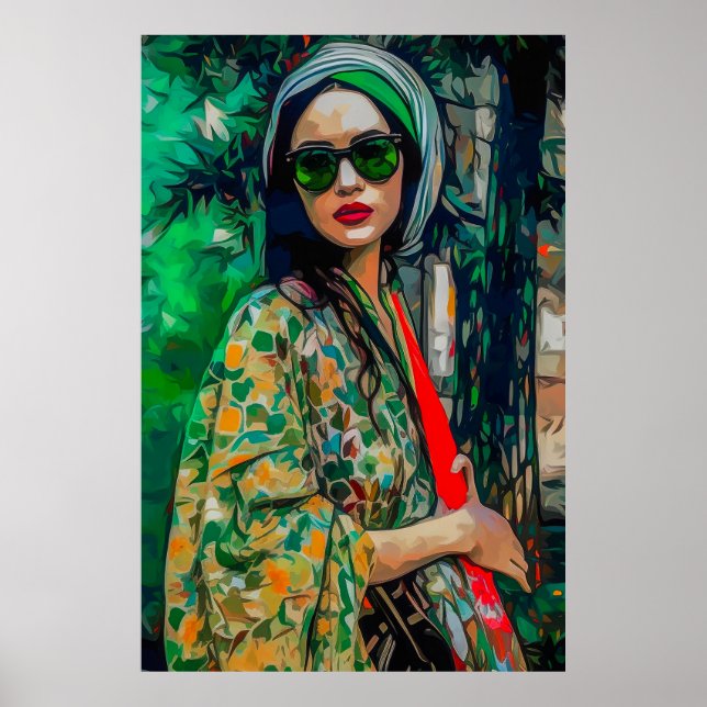 Poster Mulher nos óculos de sol verde (Frente)