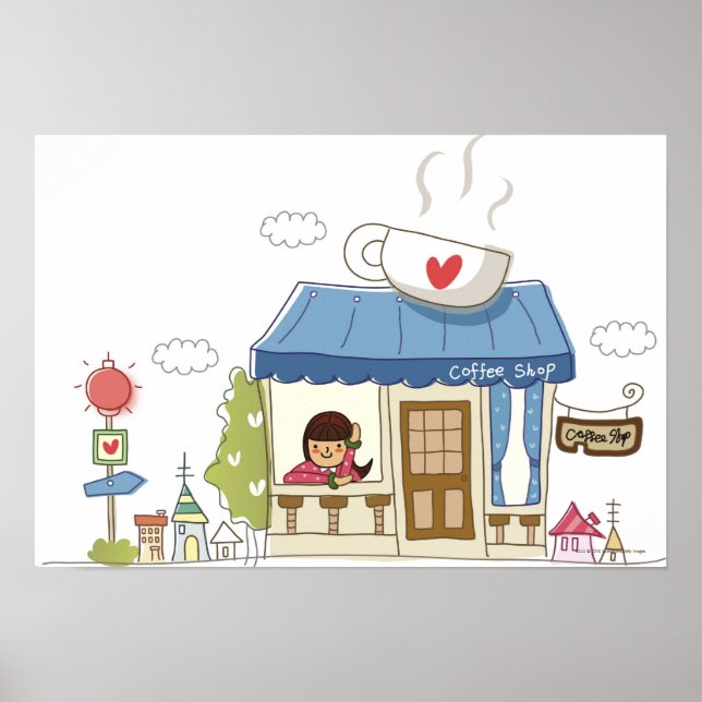 Pôster Mulher num compro de café (Frente)