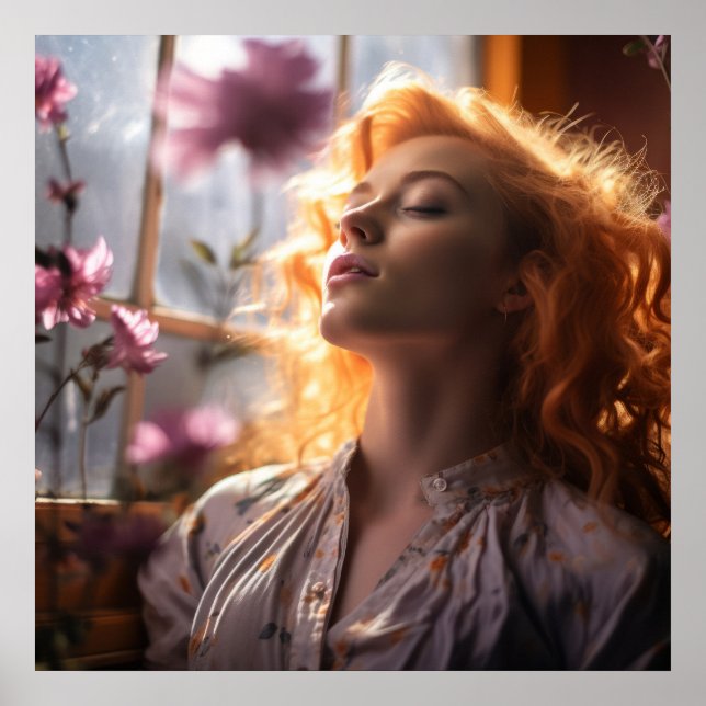 Poster Mulher pacífica na janela (Frente)