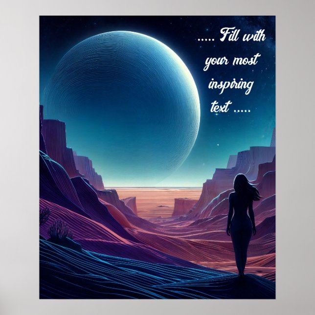 Poster Mulher parada no deserto olhando para a lua (Frente)