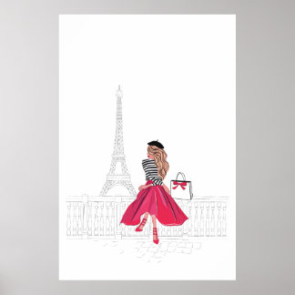 Poster Mulher parisiense em frente à Torre Eiffel, Paris