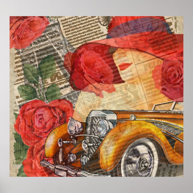 Poster Mulher Parisiense: Retro Torre Eiffel. (Frente)