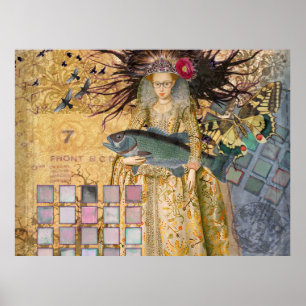 Poster Mulher Peixes Peixe Gótico Renascimento Caprichoso