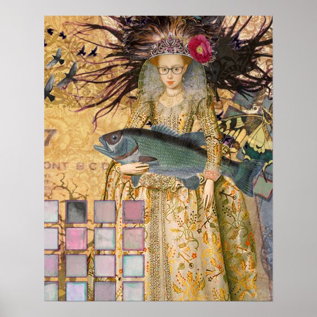 Poster Mulher Peixes Vintage Gótico Clássico (Frente)