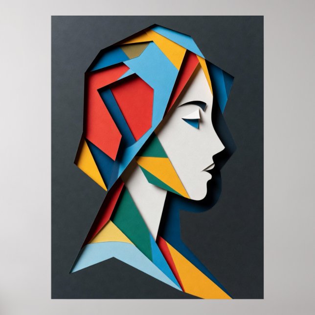 Poster Mulher Perfil Recorte Geométrico de Papel (Frente)