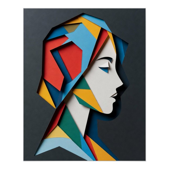Pôster Mulher Perfil Recorte Geométrico de Papel (Frente)