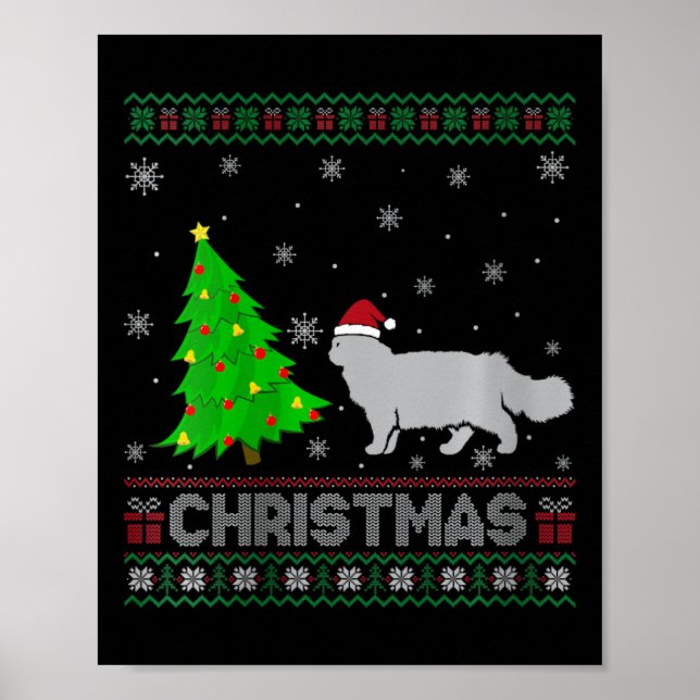 Poster Mulher Pérsica Cat Xmas Tree Lighting Fúcil Natal (Frente)