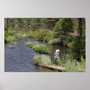 Poster Mulher Pescando com Mosca no Rio Metolius, Oregon