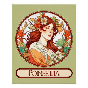 Pôster Mulher Poinsettia Art Nouveau