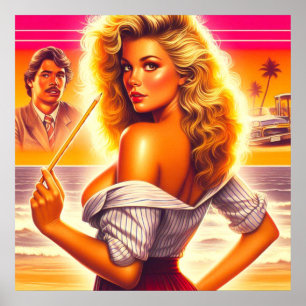 Poster Mulher Praia dos anos 80