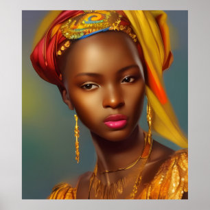 Poster mulher princesa africana jóias 6 ouro
