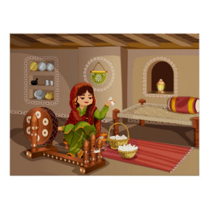 Pôster Mulher Punjabi Espinnig Charkha - Estilo de Vida R
