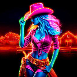 Poster Mulher ranhosa neon fazenda cowgirl fofa rusticida