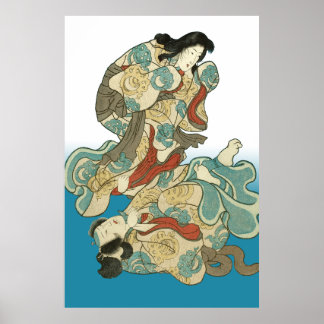 Poster Mulher-raposa e homem-raposa Kuniyoshi - Asukai Ma