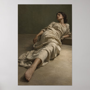 Poster Mulher Reclinada em Vestido Neutro Fluido Figurati