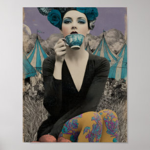 Poster Mulher Retro Bebe Chá no Circo