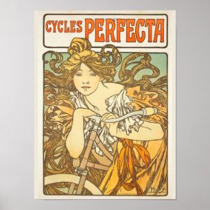 Poster Mulher Retro de Ciclismo Vintage Alfonse Mucha