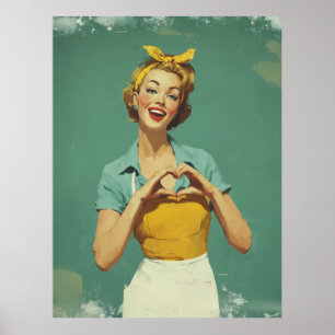 Poster Mulher Retro Enviando Amor