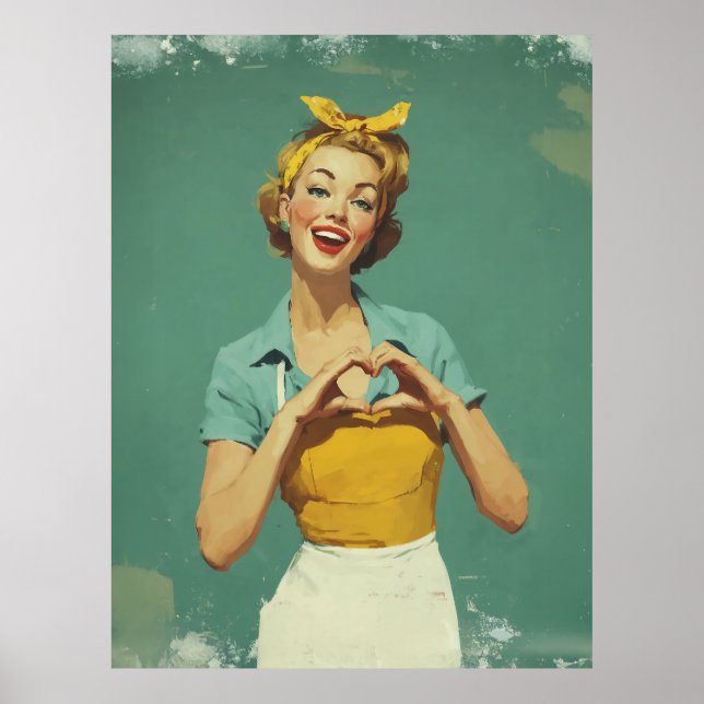 Poster Mulher Retro Enviando Amor (Frente)