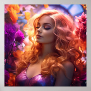 Poster Mulher ruiva e flores