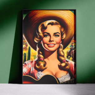 Poster Mulher Rural Fofo Retro