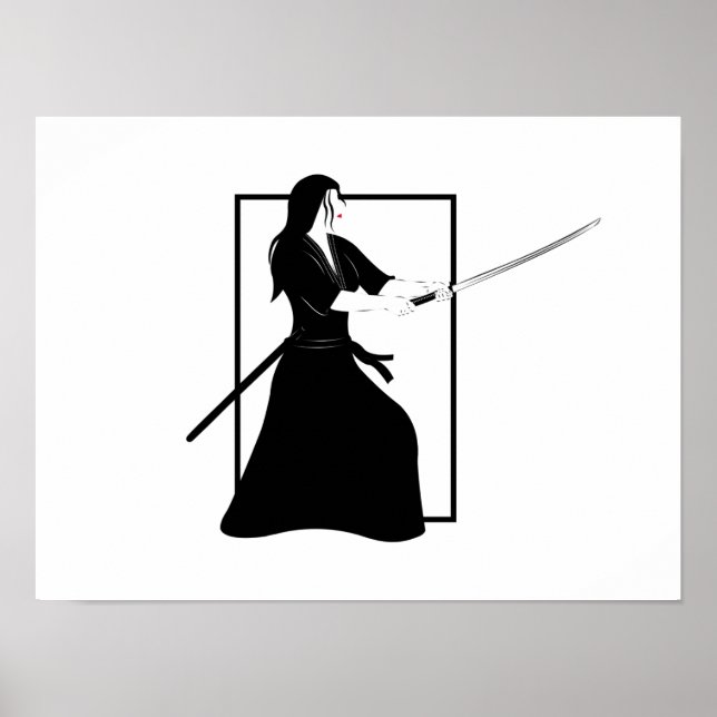 Poster Mulher Samurai Guerreira com Espada (Frente)