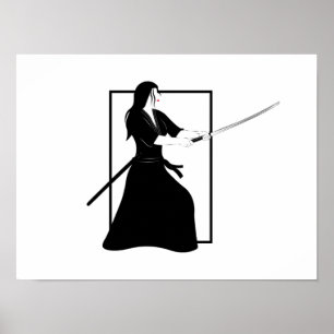 Poster Mulher Samurai Warrior com Espada