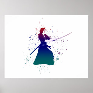 Poster Mulher Samurai Warrior com Espada