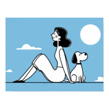 Mulher sentada com cachorro sob a lua