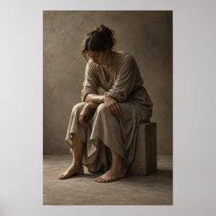 Poster Mulher Sentada em Vestido Neutro Drapado Figurativ