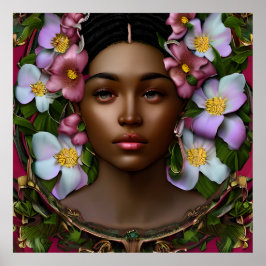 Poster Mulher Serena Afro-Americana com Flores