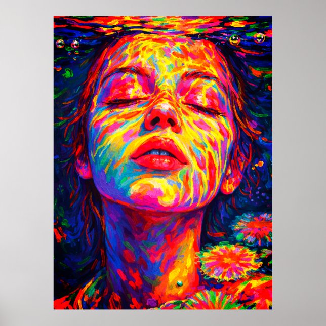 Poster Mulher Serena Sob Água Cores do Arco-íris Impasto (Frente)