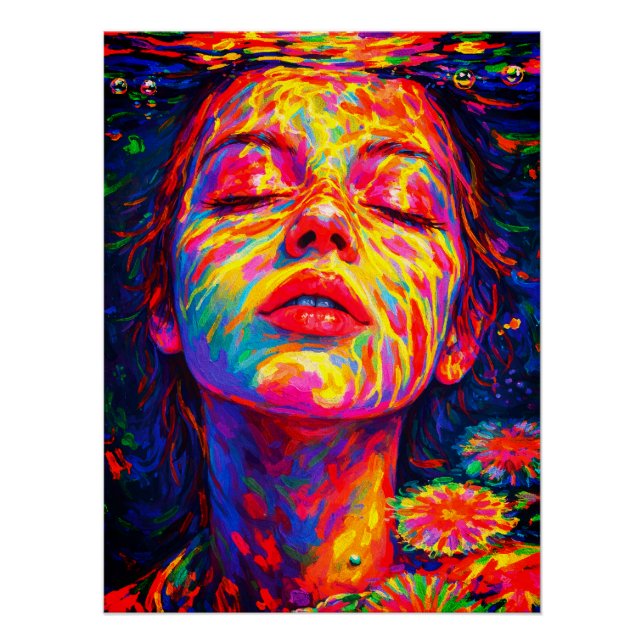 Pôster Mulher Serena Sob Água Cores do Arco-íris Impasto (Frente)