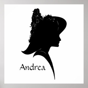 Poster Mulher Silhueta Vintage em Chapéu Pessoal