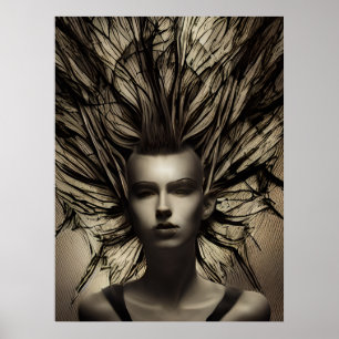 Poster Mulher Sob Arte Abstrato AI Distônica Água