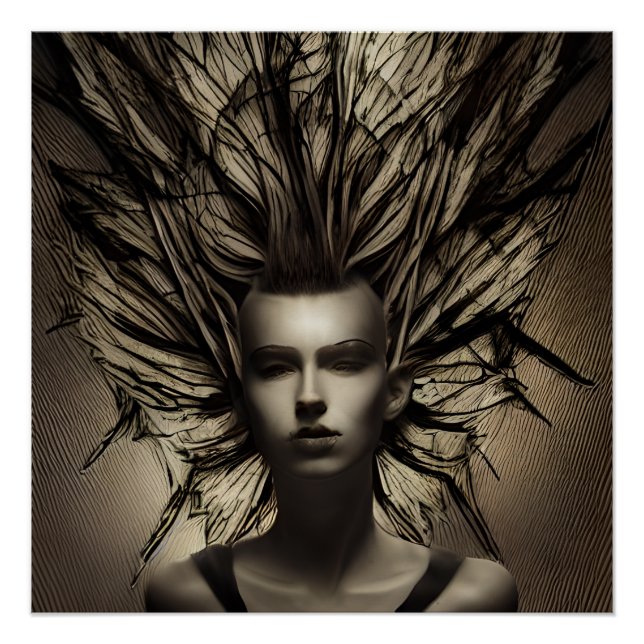 Pôster Mulher Sob Arte Abstrato AI Distônica Água (Frente)