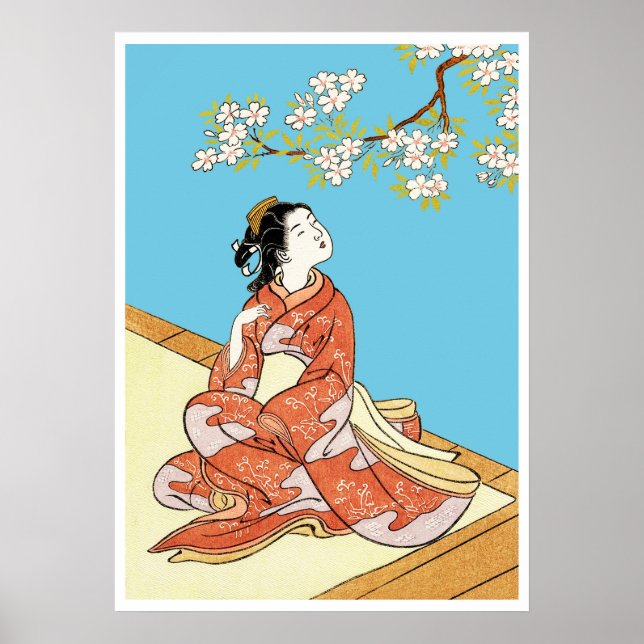 Poster Mulher sob Cerejeiras em Flor (Frente)