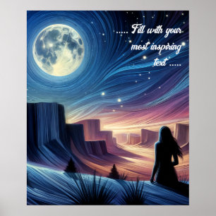 Poster Mulher solitária sentada olhando para a lua